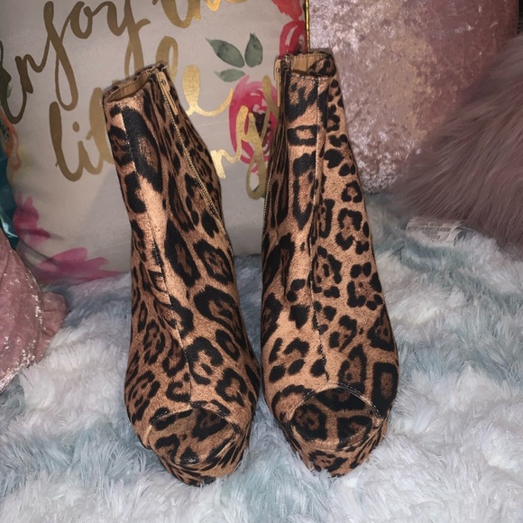 Liliana - Leopard•Peep-Toe•Platform•Wedge Booties - Picture 4 of 8